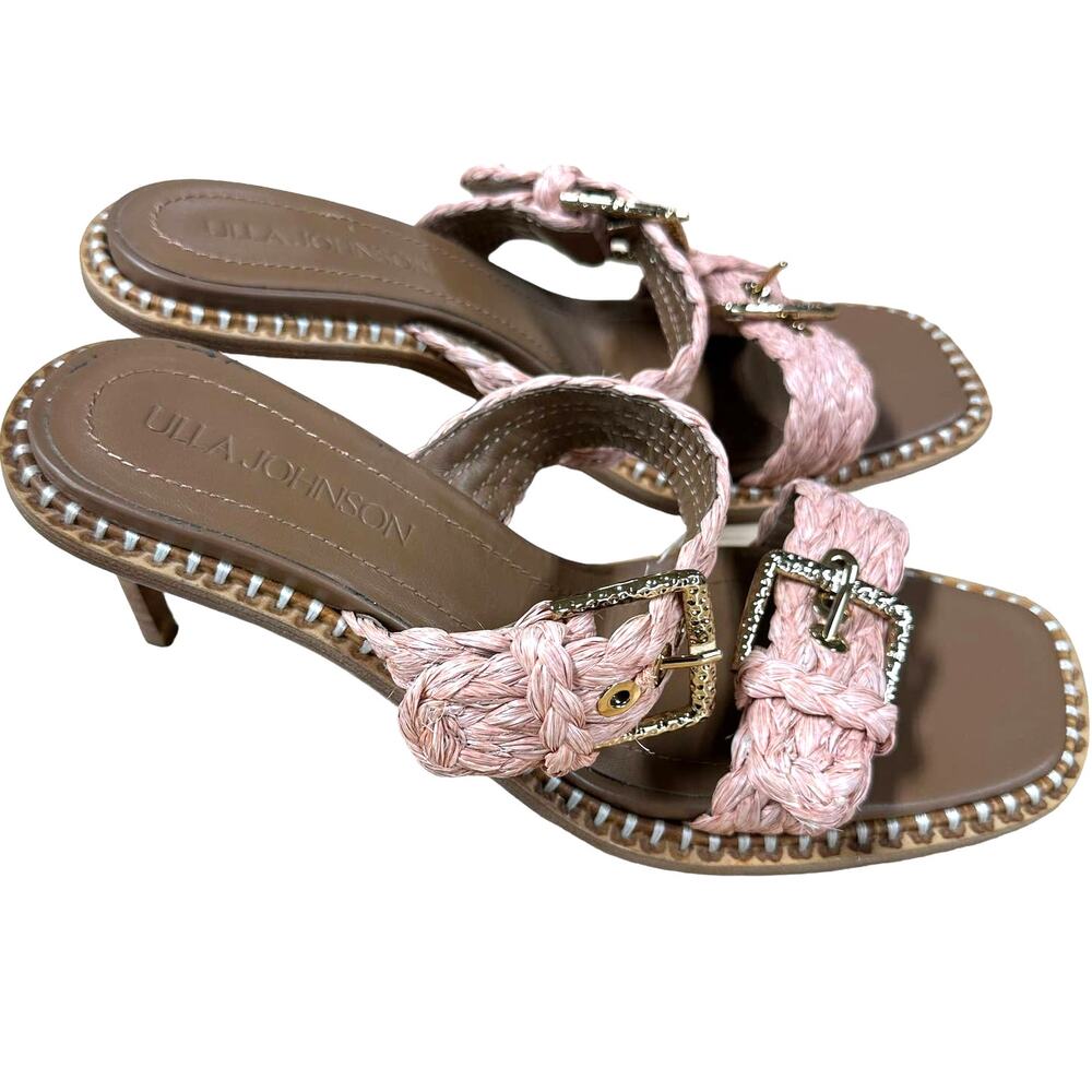 Ulla Johnson Ellery Raffia Sandal Pink Size 38 US 8 Great Condition Gold Buckle - Picture 5 of 9
